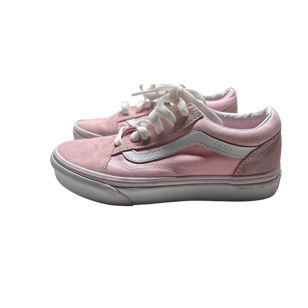 Vans Old Skool Pink White Youth Girls Size 2.5 Suede Canvas‎ Lace Up Sneakers